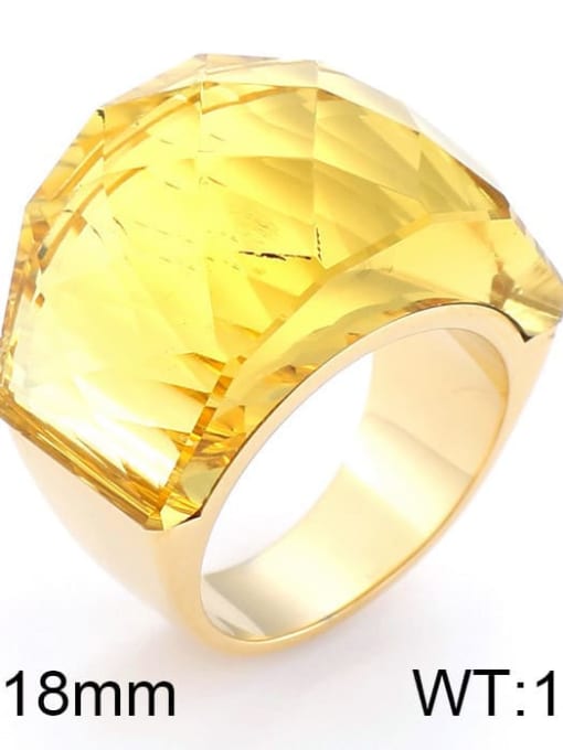 Gold Color, Yellow Titanium Steel Glass Stone Geometric Ring with waterproof