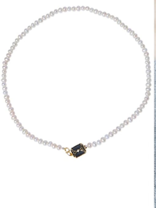 RAIN Brass Freshwater Pearl Geometric Vintage Necklace 0