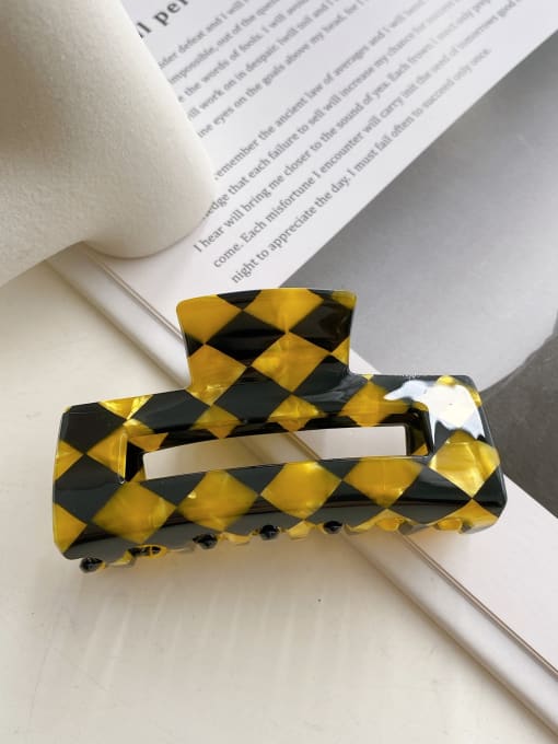 Black and yellow lattice 7.8cm Cellulose Acetate Trend Geometric Alloy Jaw Hair Claw