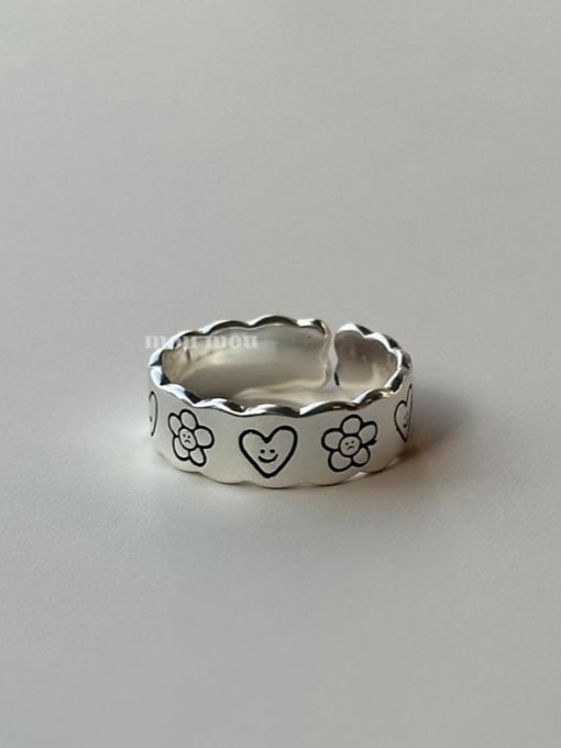 Boomer Cat 925 Sterling Silver Heart Vintage Band Ring 0