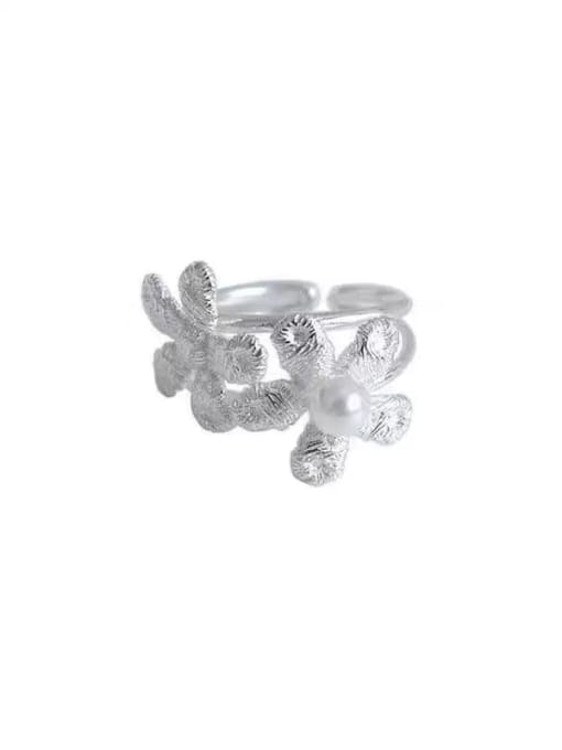 Rosh 925 Sterling Silver Imitation Pearl Flower Minimalist Band Ring