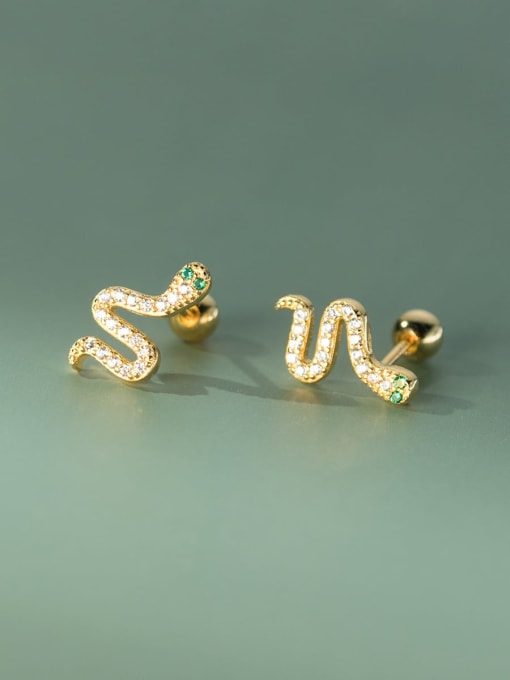 Gold 925 Sterling Silver Cubic Zirconia Snake Cute Stud Earring