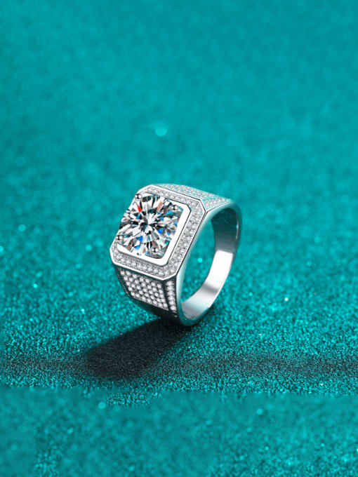 MOISS 925 Sterling Silver Moissanite Square Dainty Cocktail Ring 2