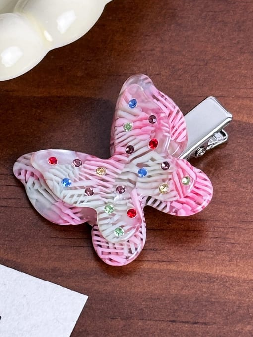 Pink hair clip 4.3cm Cellulose Acetate Minimalist Butterfly Alloy Hair Rope