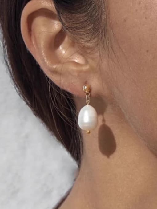 A TEEM Titanium Steel Imitation Pearl Irregular Minimalist Drop Earring 1