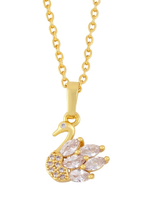 golden Brass Cubic Zirconia Swan Vintage Necklace