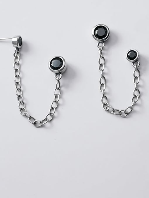 Rosh 925 Sterling Silver Vintage Chain round black diamond double ear hole  Threader Earring 1