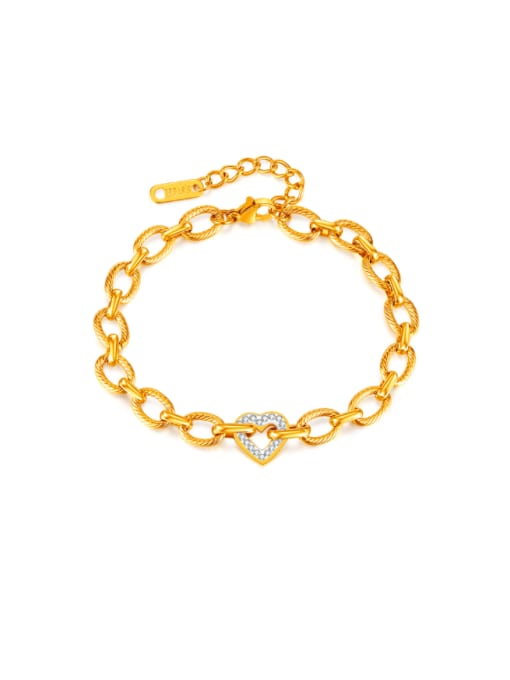 GS1529 Steel Bracelet Gold Stainless steel Cubic Zirconia Heart Minimalist Link Bracelet