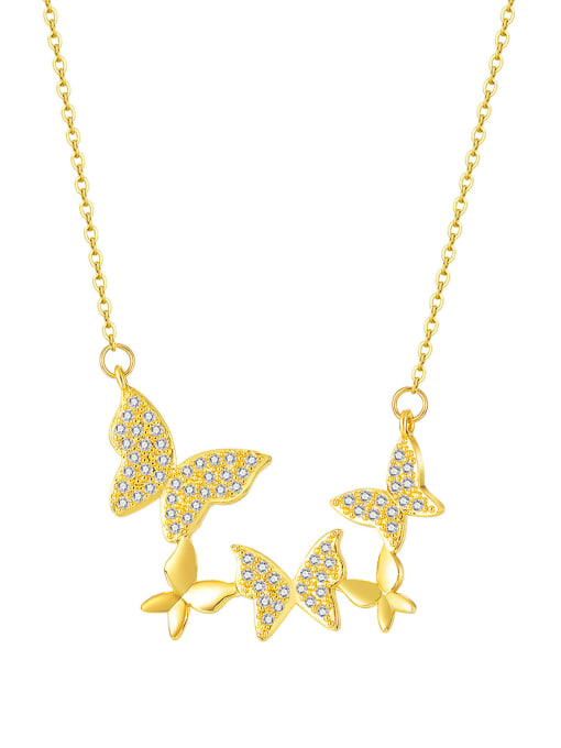 2035 gold Titanium Steel Cubic Zirconia Butterfly Minimalist Necklace