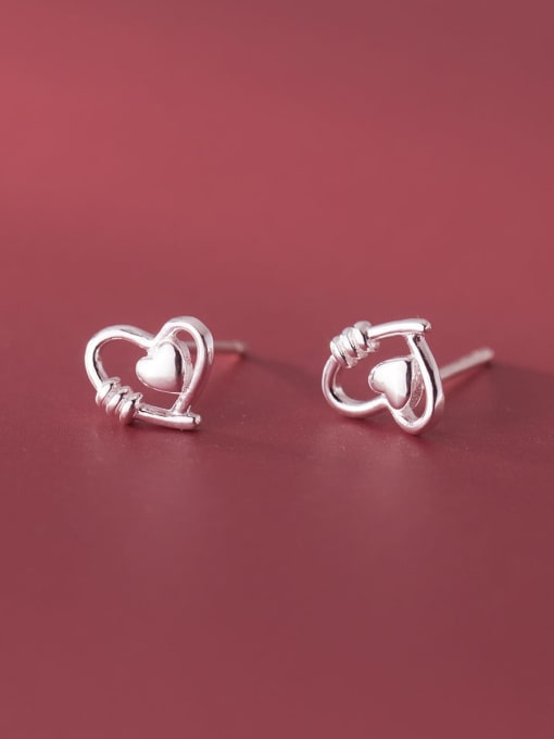 S925 silver pair 925 Sterling Silver Cubic Zirconia Heart Minimalist Stud Earring