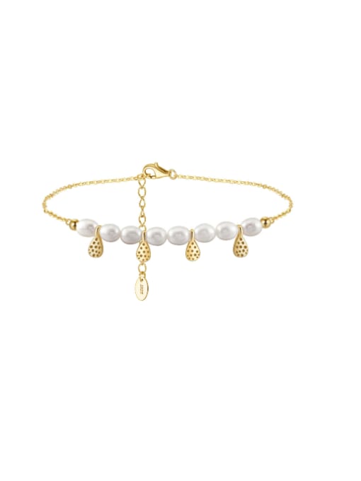 14K gold foot chain, weighing  3.59g 925 Sterling Silver Freshwater Pearl Water Drop Minimalist  Anklet