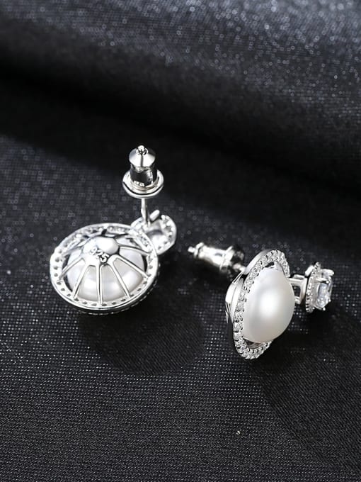 CCUI 925 Sterling Silver Freshwater Pearl White Round Luxury Stud Earring 2
