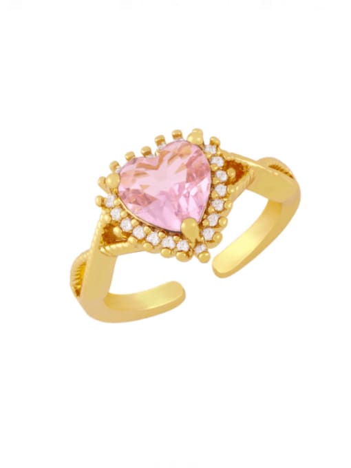 Pink Brass Cubic Zirconia Heart Artisan Band Ring