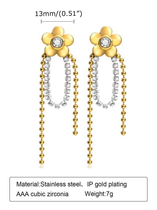 gold a pair Titanium Steel Bead Tassel Flower Minimalist Stud Earring