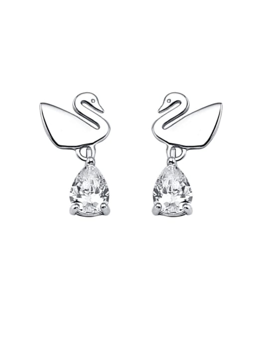 Dan 925 Sterling Silver Cubic Zirconia Swan Cute Stud Earring 0