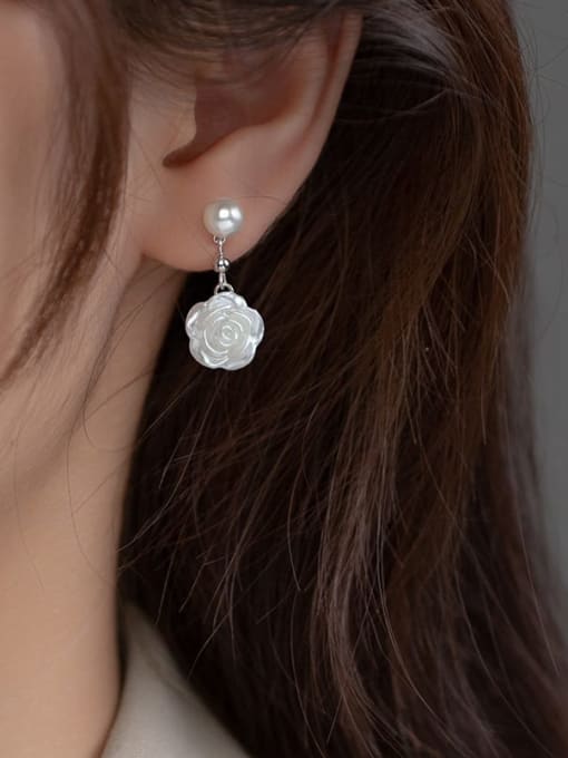 Rosh 925 Sterling Silver Shell Flower Cute Drop Earring 2