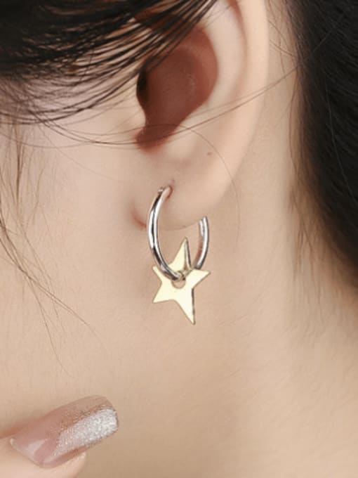 KDP-Silver 925 Sterling Silver Pentagram Minimalist Huggie Earring 1