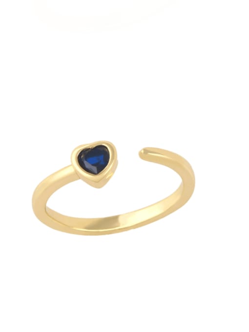 blue Brass Cubic Zirconia Heart Minimalist Band Ring