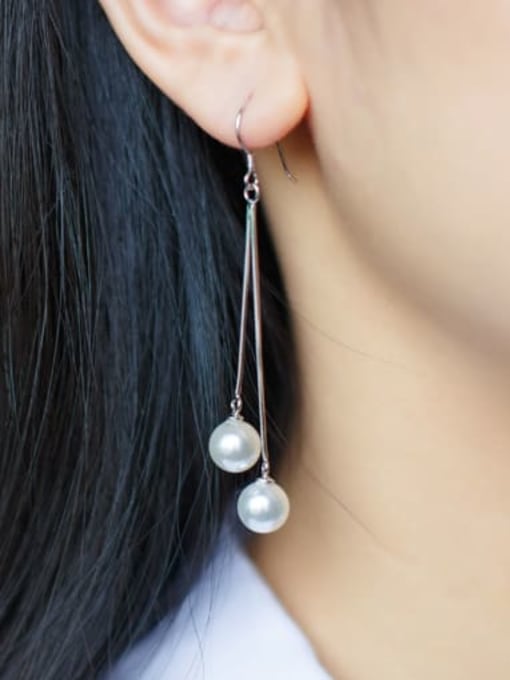 Rosh 925 Sterling Silver Imitation Pearl Tassel Minimalist Hook Earring 3