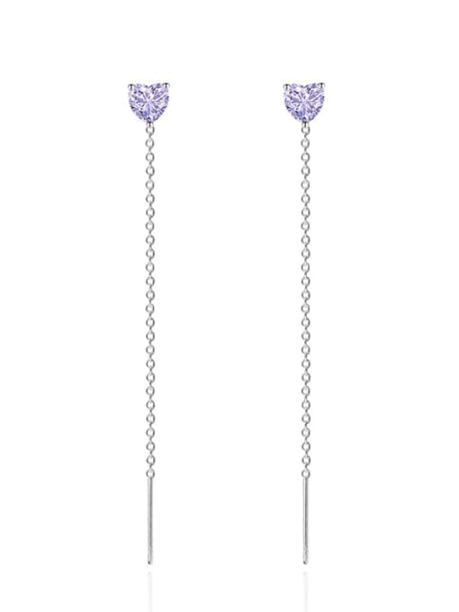 purple Brass Cubic Zirconia Heart Tassel Minimalist Threader Earring