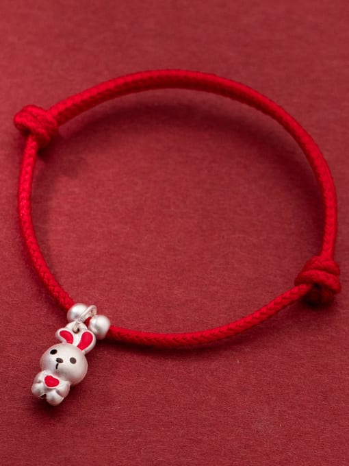 Rosh 925 Sterling Silver Rabbit Minimalist Adjustable Red Rope Bracelet 0