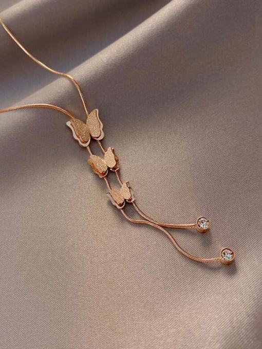 A TEEM Titanium butterfly Tassel Minimalist Necklace 2