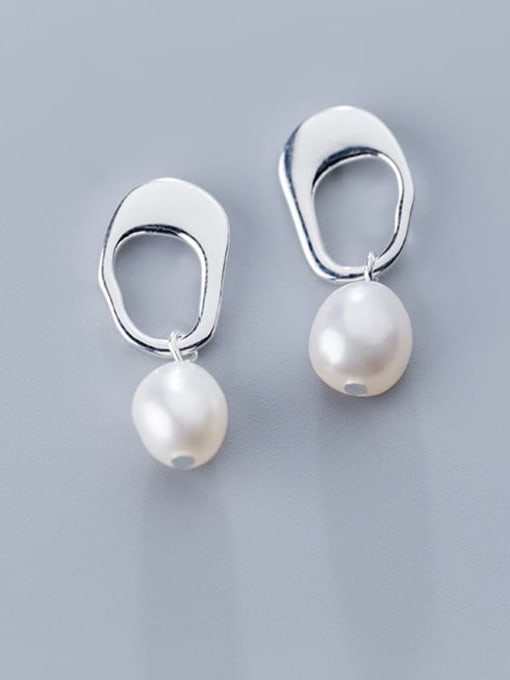Rosh 925 Sterling Silver Imitation Pearl Geometric Minimalist Stud Earring 0