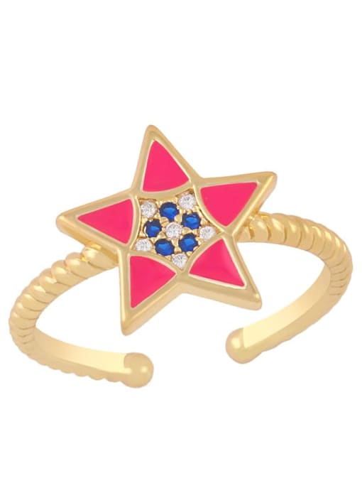 Rose red Brass Enamel Star Minimalist Band Ring