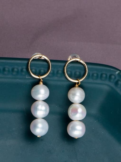 white Brass Freshwater Pearl Geometric Minimalist Drop Earring