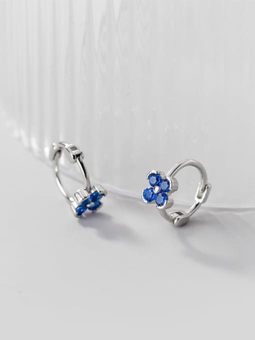Silver+ Blue 925 Sterling Silver Cubic Zirconia Flower Dainty Huggie Earring