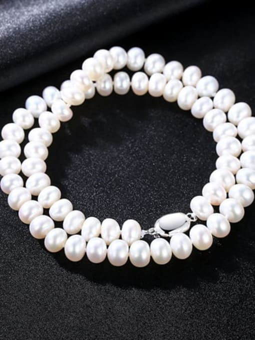 White 7H01 925 Sterling Silver Freshwater Pearl Necklace