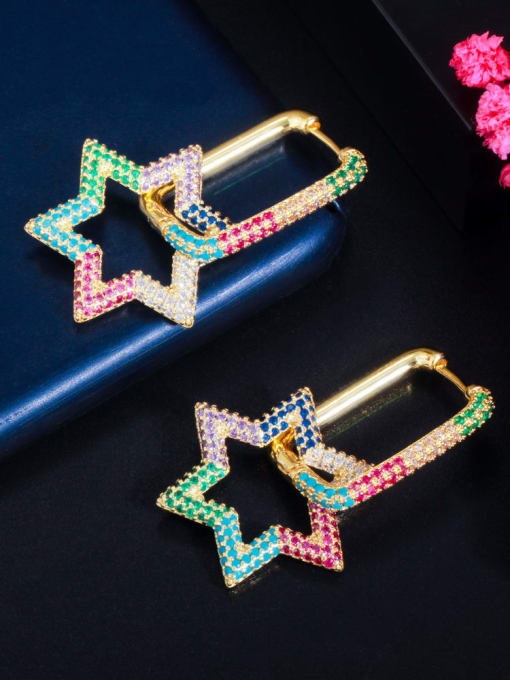 Gold color Brass Cubic Zirconia Geometric Luxury Huggie Earring