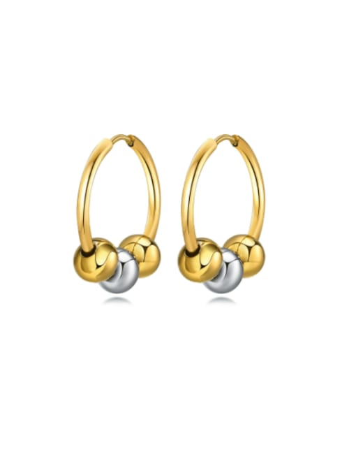 Steel Gold Pair Stainless steel Bead Geometric Hip Hop Huggie Earring