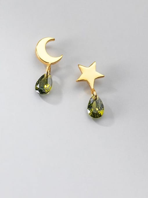 gold 925 Sterling Silver Cubic Zirconia Water Drop Minimalist Asymmetry stars moon  Drop Earring