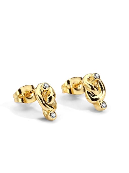 Gold Knot Earrings Brass Rhinestone  knot Vintage Stud Earring