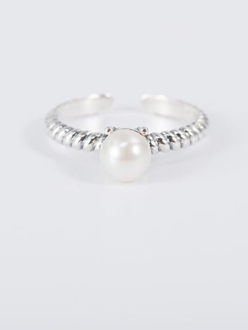 XBOX 925 Sterling Silver Imitation Pearl Round Vintage Band Ring 1