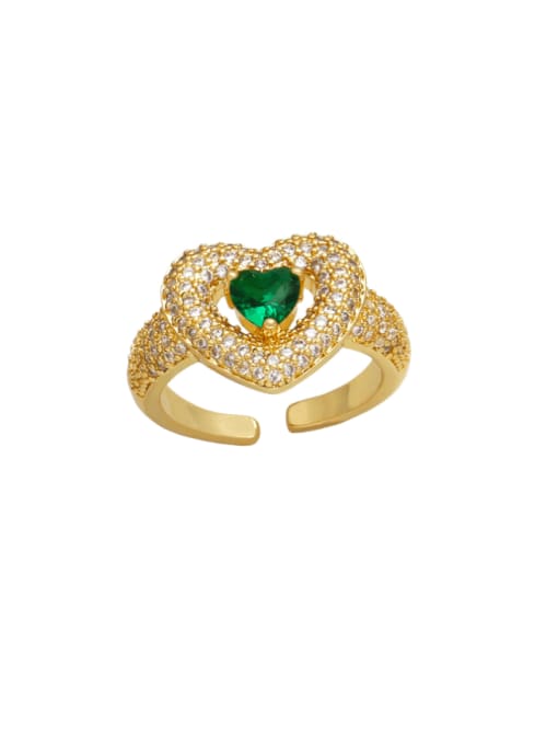 green Brass Cubic Zirconia Heart Trend Band Ring
