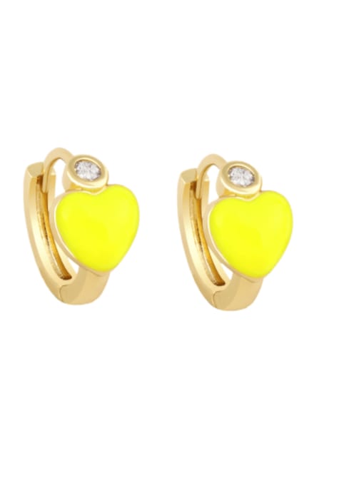 yellow Brass Enamel Heart Minimalist Huggie Earring