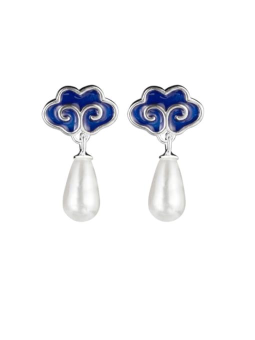 Ruyi Beizhu Earrings 925 Sterling Silver Imitation Pearl Enamel Water Drop Vintage Drop Earring