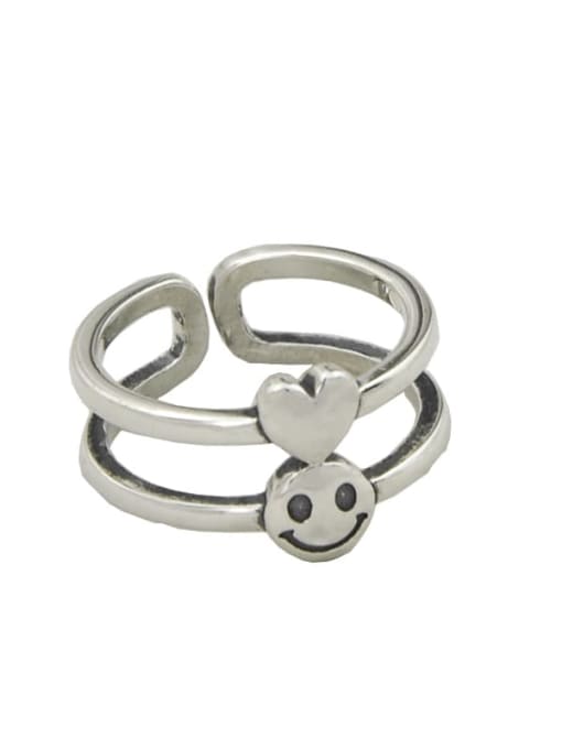 SHUI Vintage Sterling Silver With Platinum Plated Simplistic Smooth Heart Free Size Rings 3
