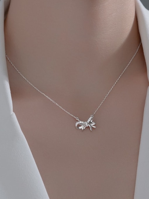 Rosh 925 Sterling Silver Cubic Zirconia Bowknot Minimalist Necklace 3