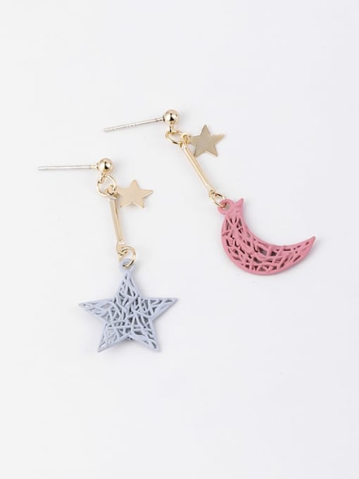 Girlhood Brass  Minimalist Hollow out Weave Texture Moon Star Hook Earring 2