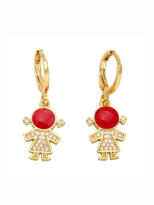 red Brass Cubic Zirconia Girl Vintage Huggie Earring