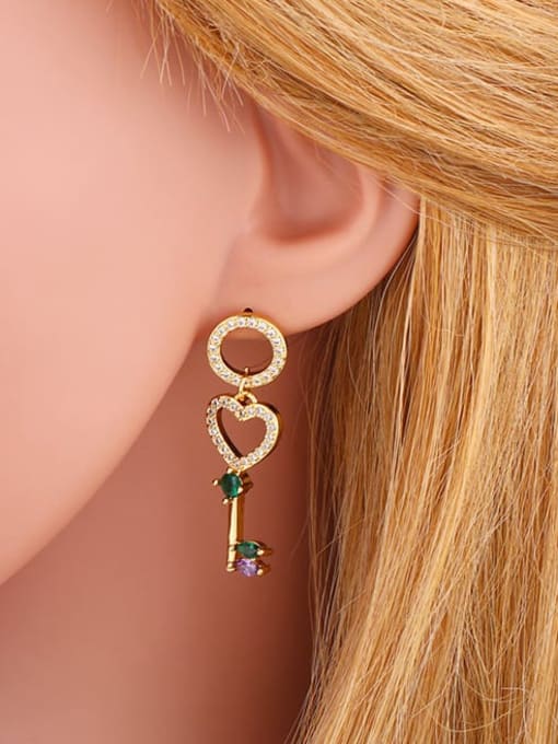 CC Brass Cubic Zirconia Key Vintage Stud Earring 1