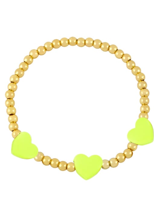 yellow Brass Enamel Heart Trend Beaded Bracelet