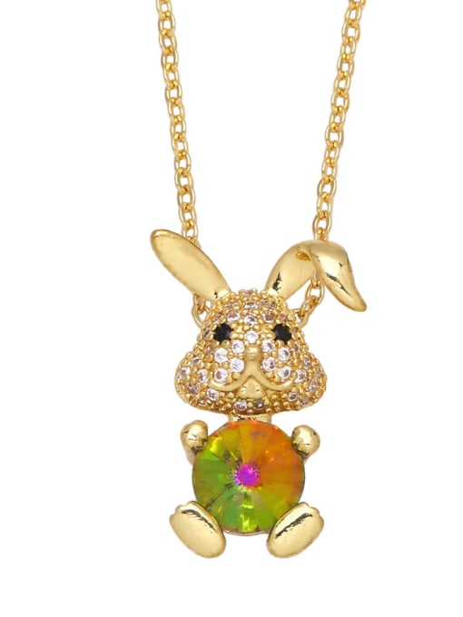 A Brass Cubic Zirconia Rabbit Vintage Flower Pendant Necklace
