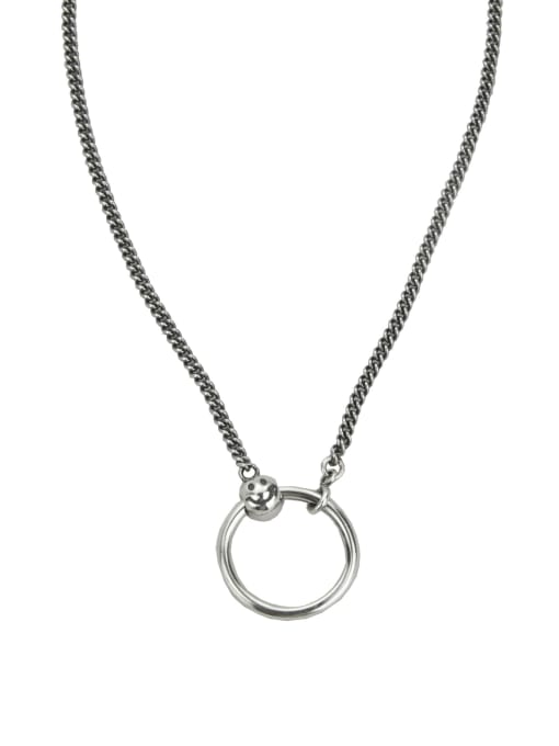 SHUI Vintage Sterling Silver With Antique Silver Plated Simplistic Hollow Round Necklaces 3