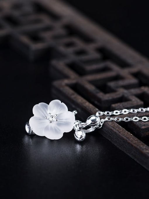 SILVER MI 925 Sterling Silver  Minimalist Flower Stamen Crystal Flower Necklace 1