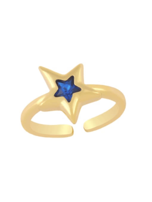 CC Brass Glass Stone Star Minimalist Band Ring 1