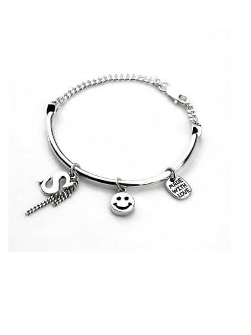 S925 pure silver Vintage Sterling Silver With Platinum Plated Simplistic Face Bracelets